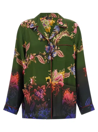 Etro Floral Print Shirt In Green