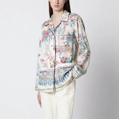 Etro Floral Print Shirt In Fluid Twill In White