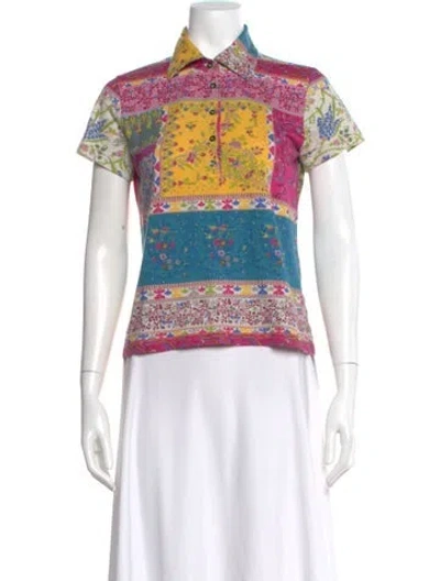 Pre-owned Etro Floral Print Short Sleeve Blouse In Multi