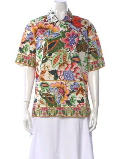 Pre-owned Etro Floral Print Short Sleeve Blouse In Neutral