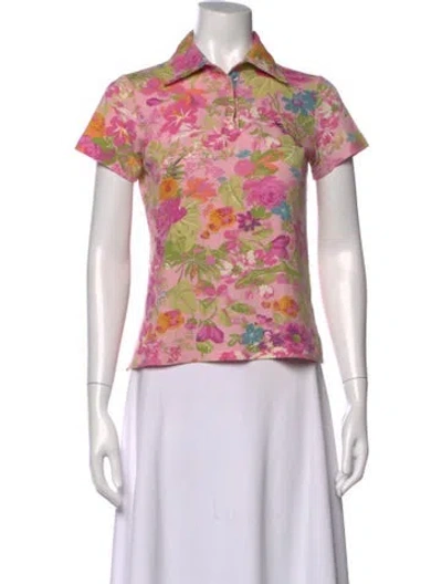 Pre-owned Etro Floral Print Short Sleeve Polo In Pink