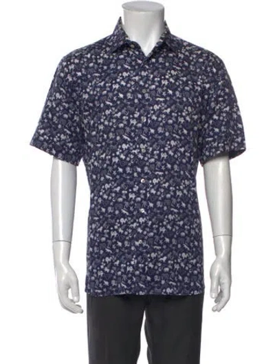 Pre-owned Etro Floral Print Short Sleeve Shirt In Blue
