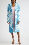 Etro Printed Silk Coat In Blue
