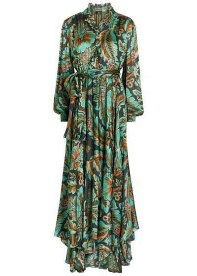 Etro Floral-print Silk-crepe Maxi Dress In Green