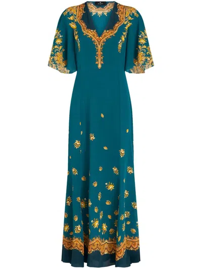 Etro Paisley-print Silk Crepe De Chine Maxi Dress In Green