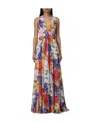 Etro Bold Floral-print Plunging Silk Maxi Dress In Multicolor