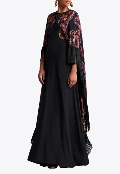 ETRO FLORAL PRINT SILK MAXI CAPE DRESS