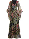 Etro Navy Blue Printed Silk Maxi Dress In Green