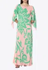 Etro Multicolor Long Dress With Round Neck And All-over Floral Print In Viscose Woman In Multicolor