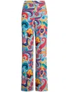 Etro , Silk Trousers With Floral Print, Woman, Multicolour, Size 50 In Blue