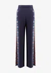 Etro Floral Print Silk Trousers In Blue