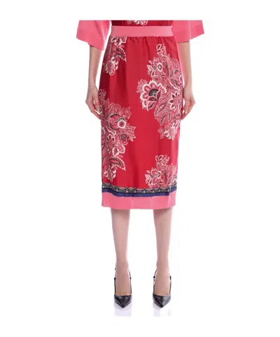 Etro Floral-print Silk Pencil Skirt In Red