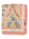 Etro Multicolor Rectangular Scarf With All-over Floral Motif And Logo Patch On The Side In Silk Woman In Neutral