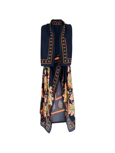 Etro Floral Print Silk Scarf In Blue