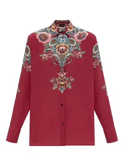 Etro Floral Print Silk Shirt In Red
