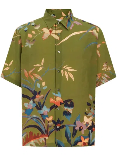 Etro Short-sleeved Leafy Silk Shirt In Multi