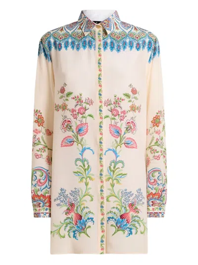 Etro Floral-print Silk Shirt In Neutral