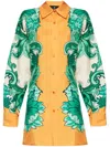 Etro Printed Collared Shirt With Cuffed Long Sleeves In Orange