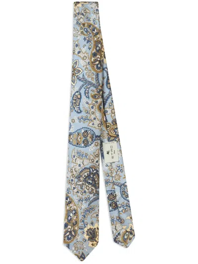 Etro Floral Print Silk Tie In Blue
