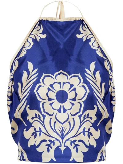 Etro Cropped Printed Silk-twill Halterneck Top In Multi