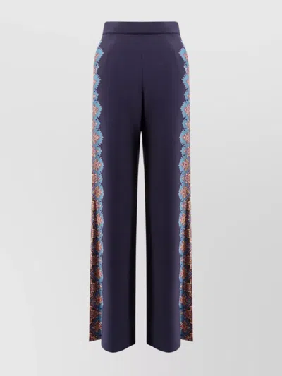 Etro Floral Print Silk Trousers In Blue