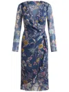 Etro Floral Silk Wrap Dress In Blue