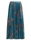 Etro Pleated Floral-print Midi Skirt In Blue