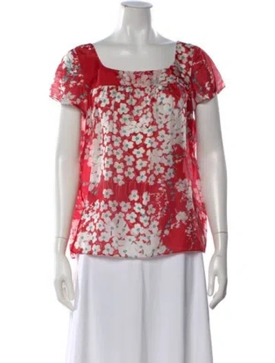 Pre-owned Etro Floral Print Square Neckline Blouse In Red