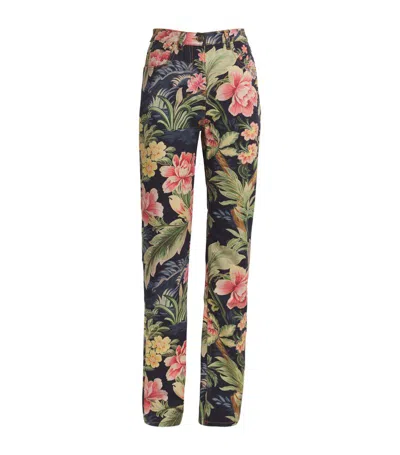 Etro Floral Print Straight Jeans In Blue