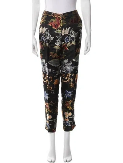 Pre-owned Etro Floral Print Straight Leg Pants In Black