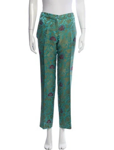 Pre-owned Etro Floral Print Straight Leg Pants In Green