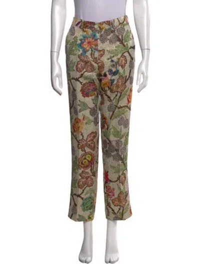 Pre-owned Etro Floral Print Straight Leg Pants In Neutral
