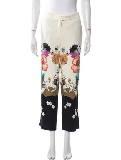 Pre-owned Etro Floral Print Straight Leg Pants In Neutrals