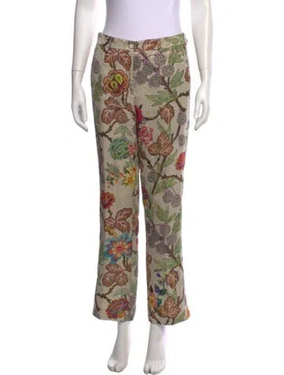 Pre-owned Etro Floral Print Straight Leg Pants In Neutrals