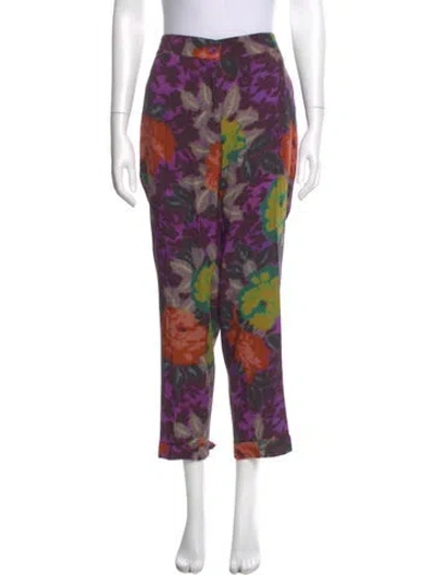 Pre-owned Etro Floral Print Straight Leg Pants In Purple