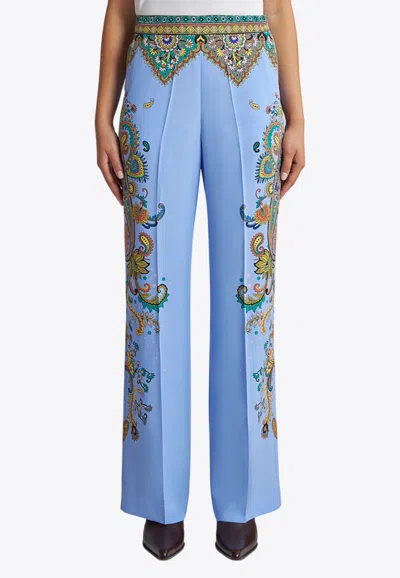 ETRO FLORAL PRINT STRAIGHT-LEG SILK PANTS