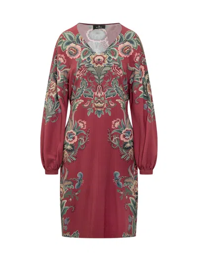 Etro Floral Print Suit In Viscose Blend In Red