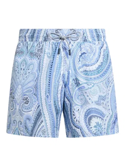 Etro Floral Print Swim Shorts In Blue