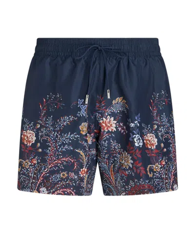 Etro Floral-print Swim Shorts In Blue