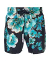 Etro Navy Blue Swim Shorts With Maxi Floral Print In Multicolor