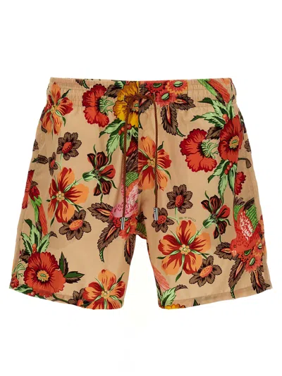 Etro Floral Print Swim Shorts In Orange