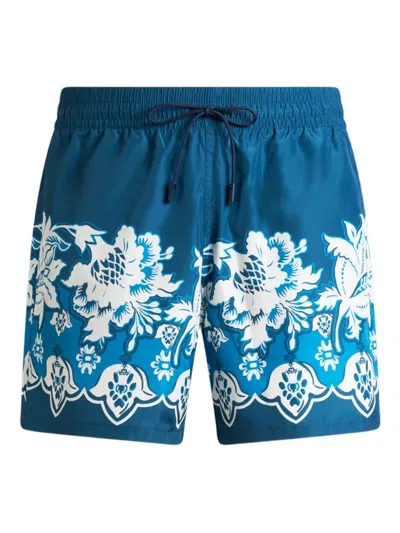 Etro Placed Floral Print Swimsuit In Blue