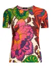 Etro Ribbed T-shirt With Multicoloured Floral Print In Neutrals
