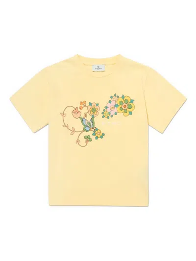 Etro Kids' Floral-print T-shirt In Gelb