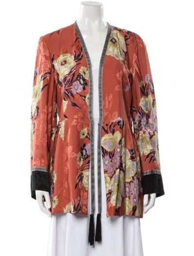 Pre-owned Etro Floral Print Tassel Accents Robe In Orange