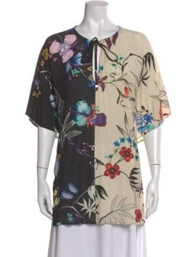 Pre-owned Etro Floral Print Tie Neck Blouse In Black
