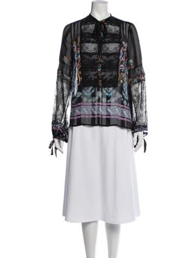 Pre-owned Etro Floral Print Tie Neck Blouse In Black