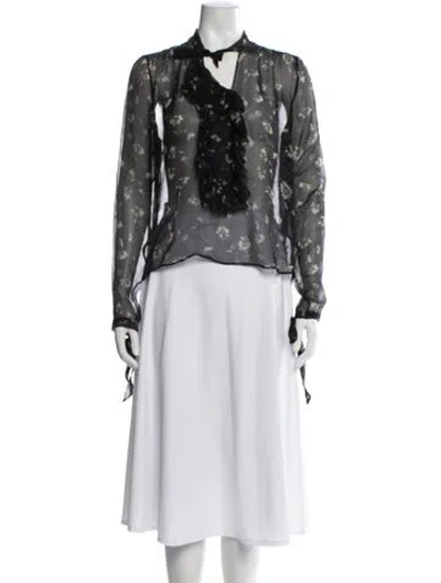 Pre-owned Etro Floral Print Tie Neck Blouse In Black