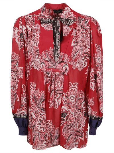 Etro Floral Print Tie-neck Blouse In Red