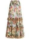 Etro Floral-print Tiered Silk Skirt In Weiss